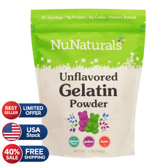 NuNaturals Unflavored Beef Gelatin Powder, Instantly Thickens, Stabilizes, and T