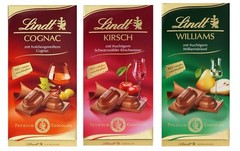 3 x 100g Lindt Chocolate Bar Cognac,Cherry Brandy and Williams pear Brandy NEW