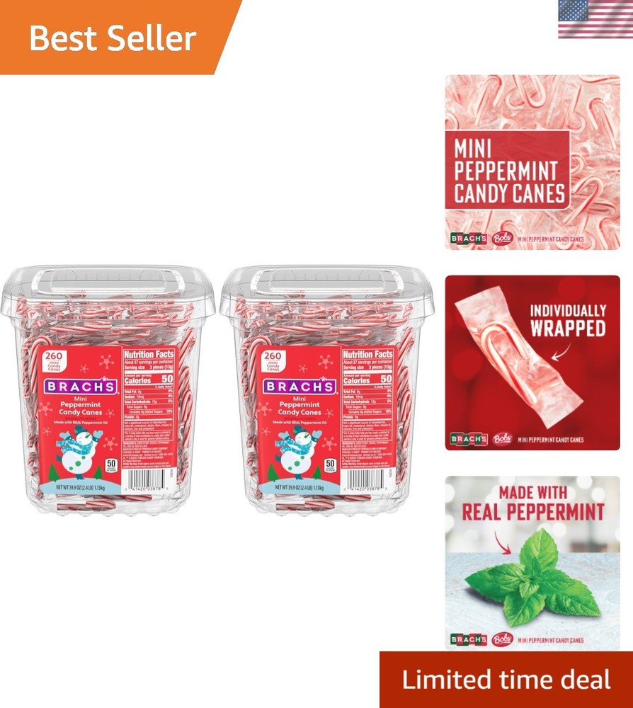 Convenient 260 Count Mini Candy Canes Tub – Peppermint Flavor for Any Occasion