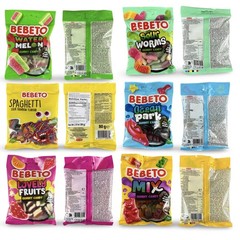 Bebeto Gummy Candy Full Case Packs (10 or 12 Bags), Halal Assorted Gummies Choos