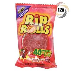 Rip Rolls Strawberry Flavor Fat Free Candy, 40 Inches of Fun- 1.4oz (Pack of 12)