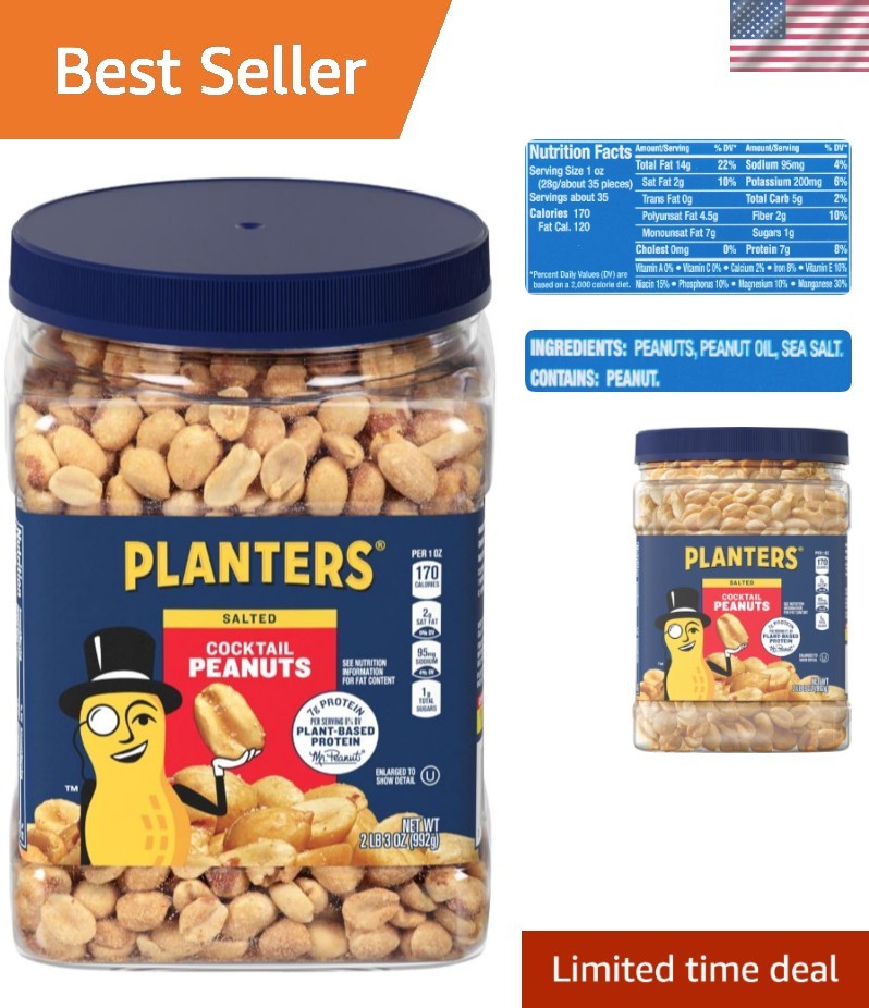 2.19lb Resealable Jar of Salted Peanuts – Ideal for Parties & After School