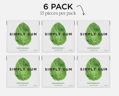 Simply Gum Peppermint 6 Pack Natural Chicle Vegan Plastic Free 90 Pieces USA