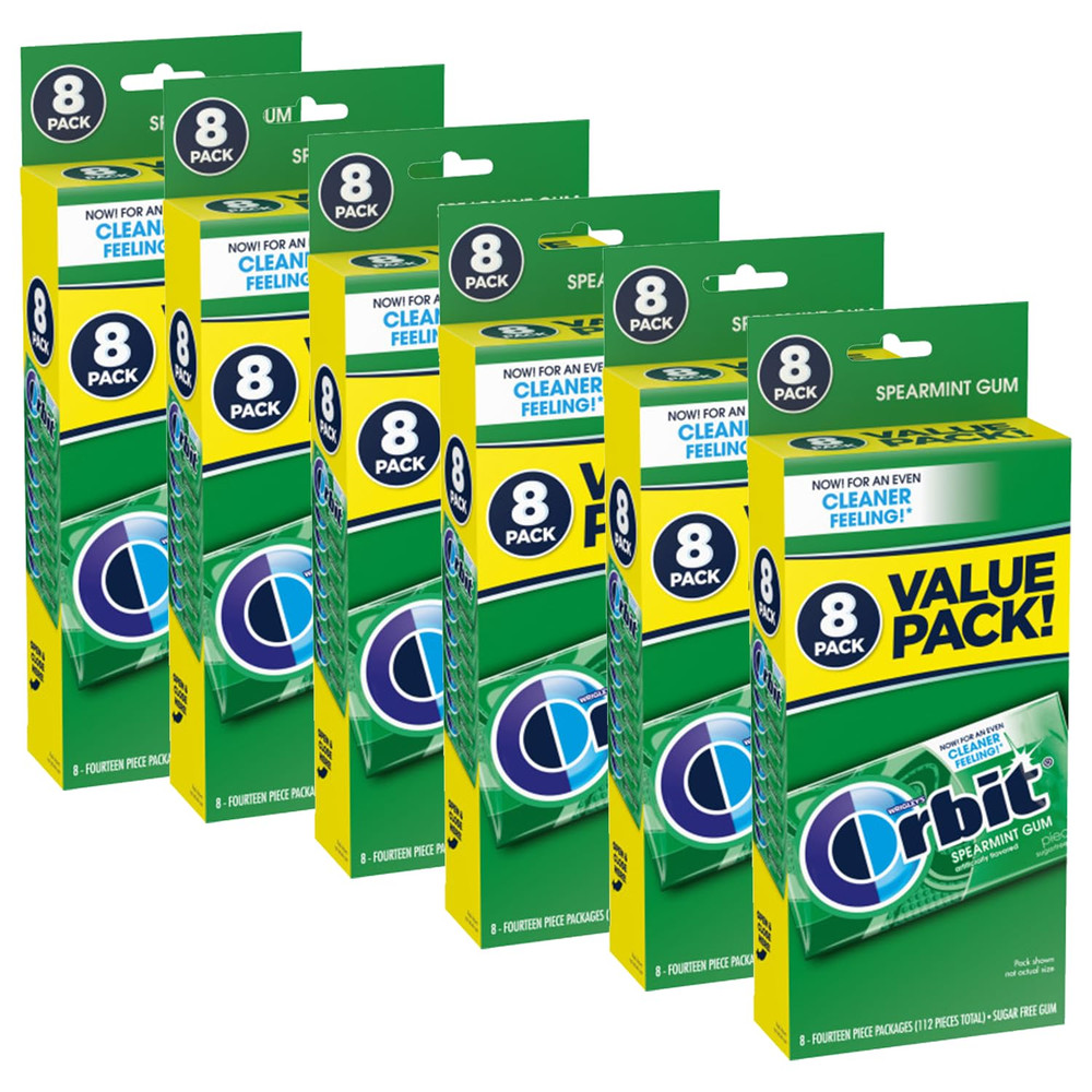 Spearmint Sugarless Chewing Gum Bulk, 8 Packs of 14-Pieces, Case of 6 (672 Total