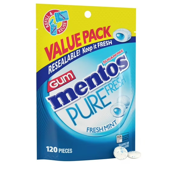 Mentos Pure Fresh Sugar-Free Chewing Gum with Xylitol Fresh Mint 120 Piece New