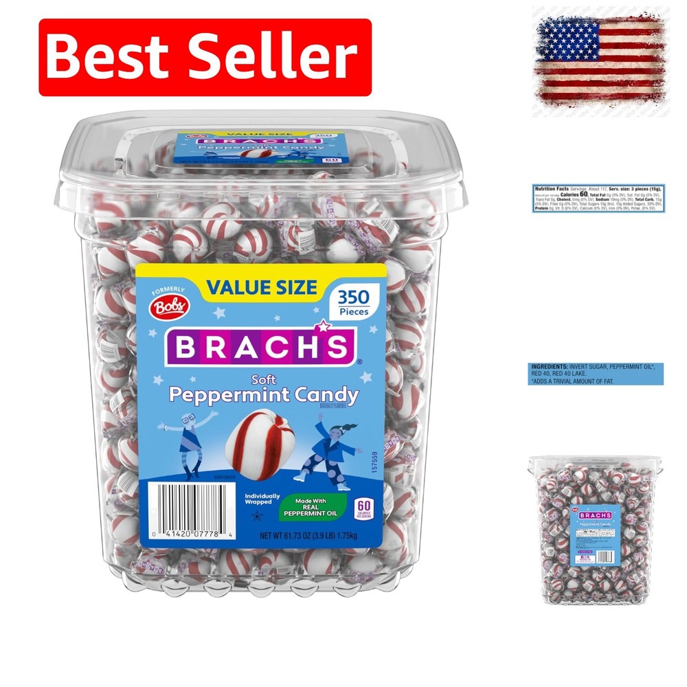 Bobs Sweet Stripes Soft Peppermint Candy, Individually Wrapped Pieces, 3.9 lb…