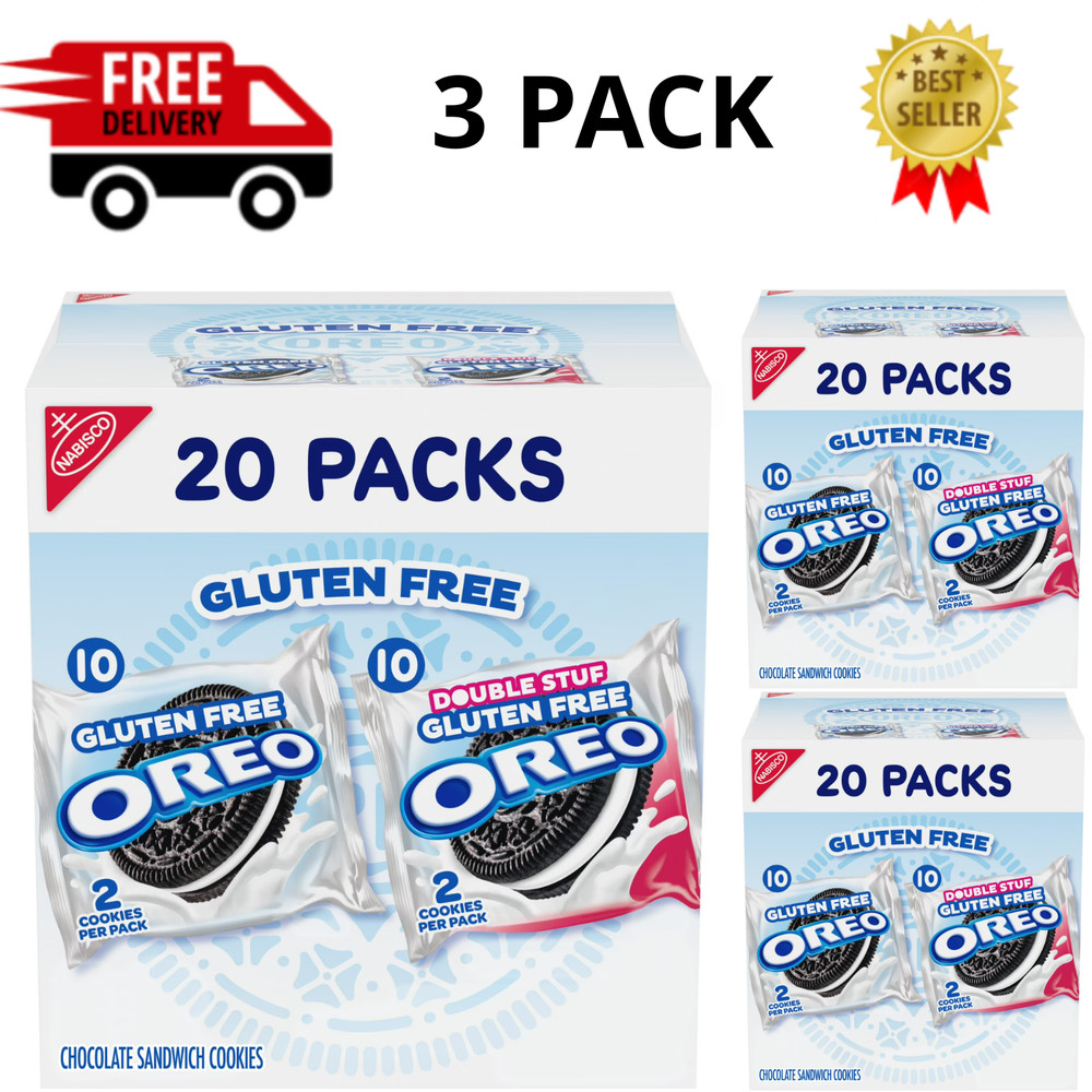 OREO Gluten Free Original Double Stuf Cookies 20 Snack Packs, 3 Pack