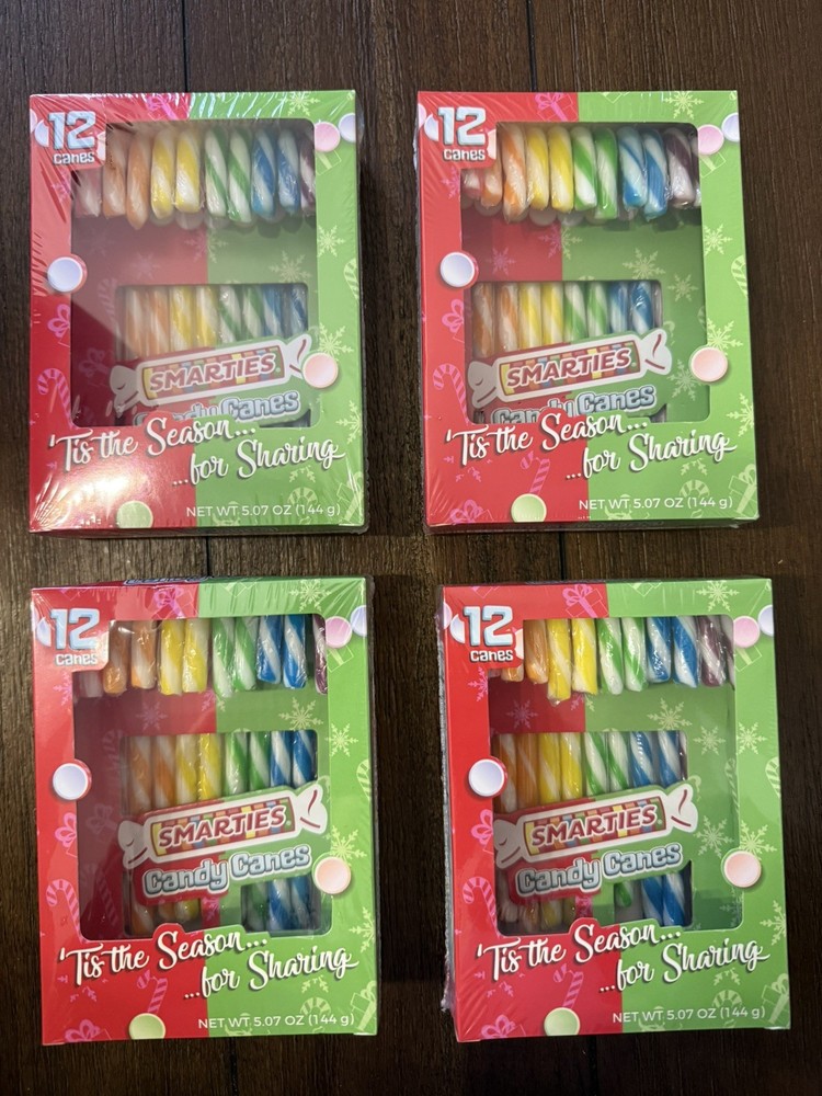 4 Boxes Of 12 Christmas Candy Canes Smarties Flavor 48 Total