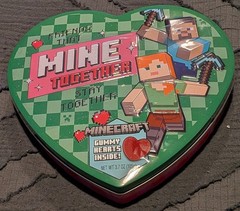 New Minecraft Metal Tin with Valentines Day Gummy Hearts Mine Together -Shelf