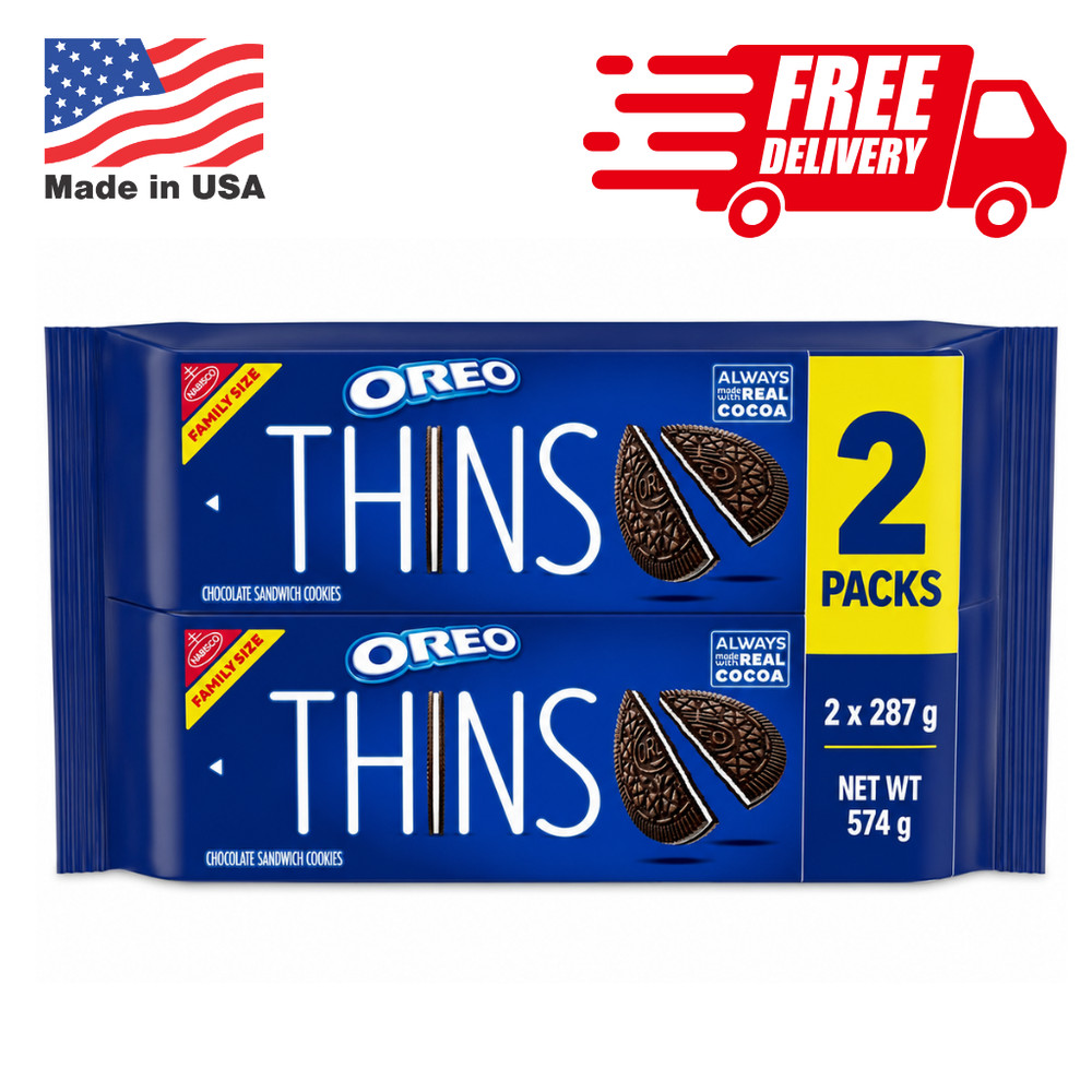 OREO Thins Chocolate Sandwich Cookies Family Size 11.78 oz Pack of 2 Snacks