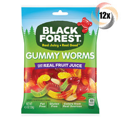 12x Bags Black Forest Gummy Worms Candy | Real Fruit Juice & Fat Free | 4.5oz |