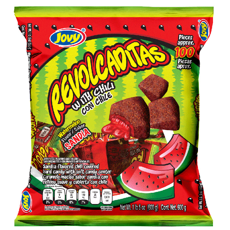 Jovy Revolcaditas w/Chili Con Chile Watermelon 1lb 5oz (600g) 100 Pieces – LARGE