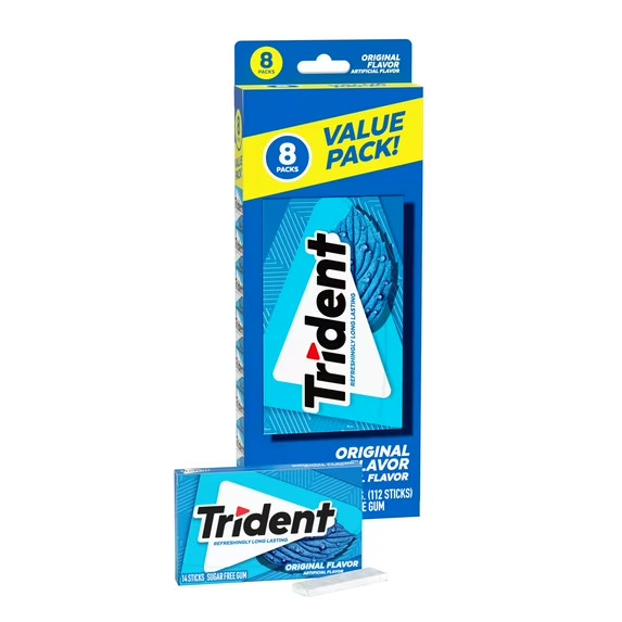 Trident Original Sugar Free Gum, Value pack, 8 packs of 14 Regular Size Pieces