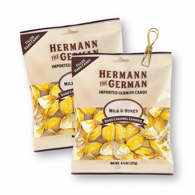 Hermann The German Hard Caramel Candy MILK & HONEY Filled X 2 Bags with Bag Clip