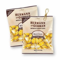 Hermann The German Hard Caramel Candy MILK & HONEY Filled X 2 Bags with Bag Clip