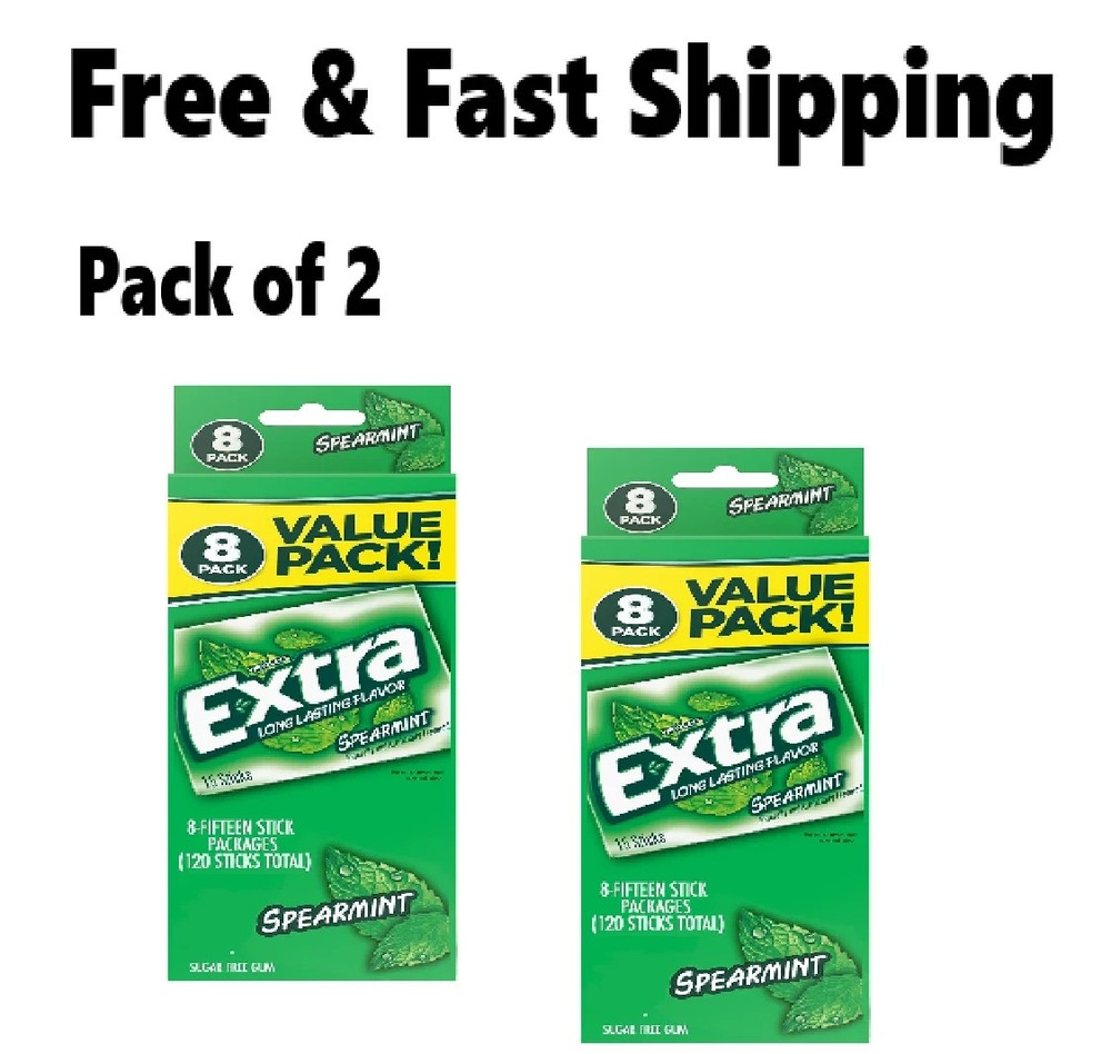 EXTRA Spearmint Sugarfree Chewing Gum, 15 Pieces (Pack of 16)