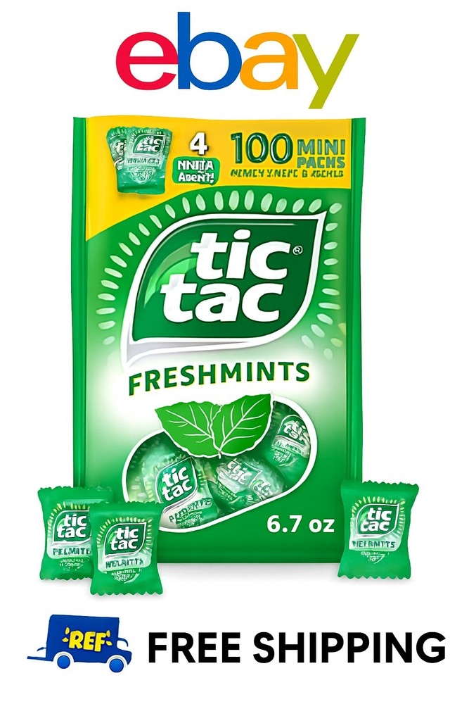Tic Tac Freshmints Bulk Bag – 100 Mini Packs (4 Mints Each), Share-Size 6.7 Oz