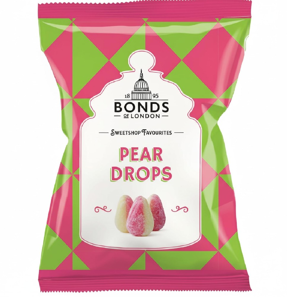 Original Bonds London Pear Drops Bag Sugar 5.3 Ounce (Pack of 1), Yellow,Pink