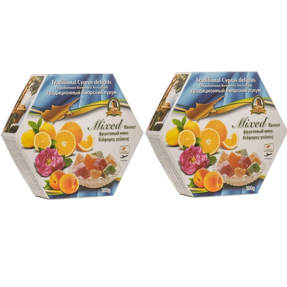 2 x Traditional Cyprus/Greek Loukoumi Delight Sweets 300g – Mixed Peach Flavour