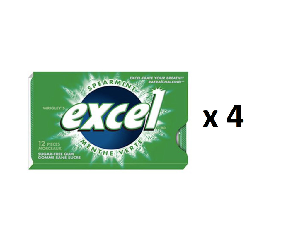 EXCEL® Spearmint Sugar Free Gum (12 Pellets) – PACK OF 4 – FROM CANADA