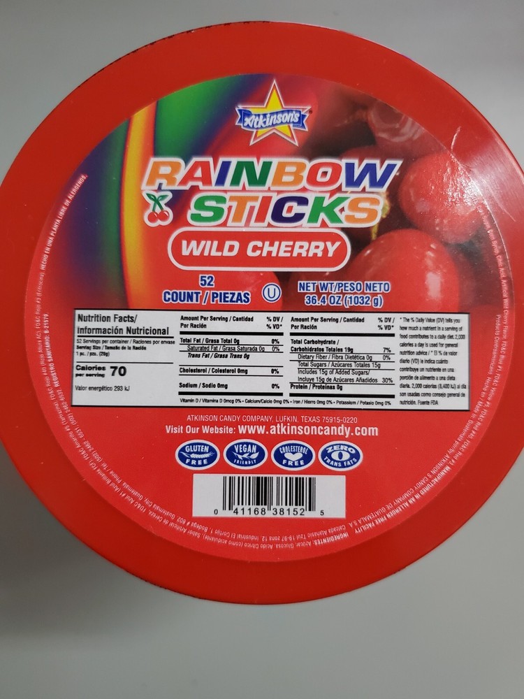 Atkinson Rainbow Sticks – 52 Count – 0.7 oz ea – Wild Cherry