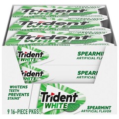 Trident White Spearmint Sugar Free Gum 16 Count Bulk 144 Total Pieces
