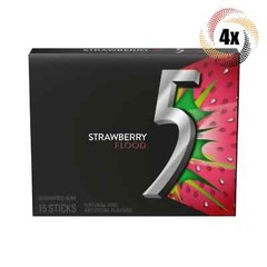 4x Packs 5 Gum Strawberry Flood Flavor | 15 Sticks Per Pack | Sugar Free Gum