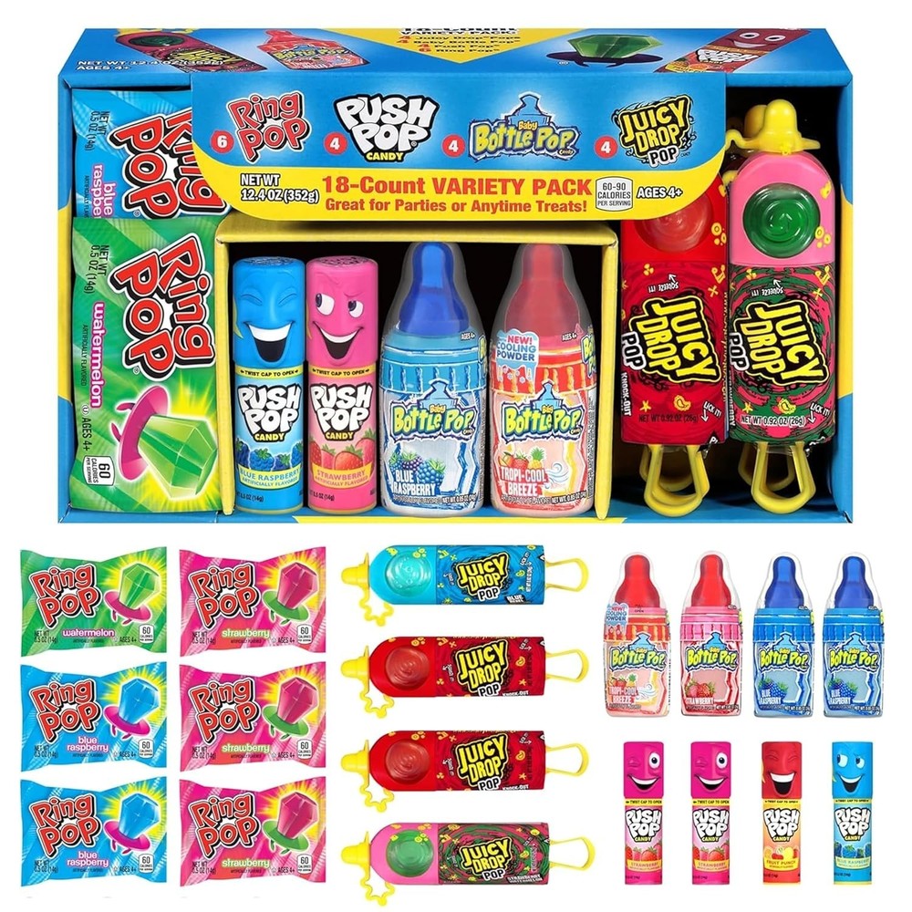 Candy Variety Pack 18 Count Assorted Lollipops, Bulk Individually Wrapped 1.7 lb