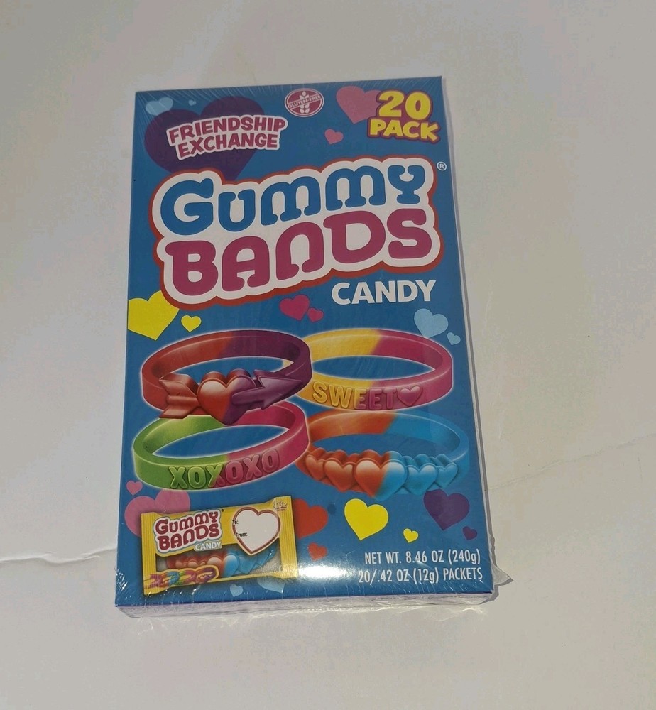 Gummy Bands Valentines Candy Bracelets, 20 Count Individually Wrapped *BB 8/2027