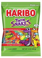 Haribo Twin Snakes Gummi Candy 5 oz. Bag – 12pk