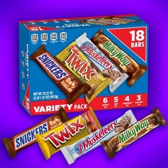 SNICKERS TWIX 3 MUSKETEERS MILKY WAY Full Size Candy Bars Variety Pack 18 Ct..