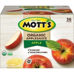 Mott’s Organic Applesauce, 3.9 oz cups, 36 count.