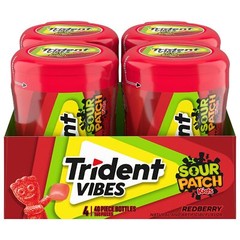 Trident Vibes SOUR PATCH KIDS Redberry Sugar Free Gum Pack of 4 Bottles 160 P…