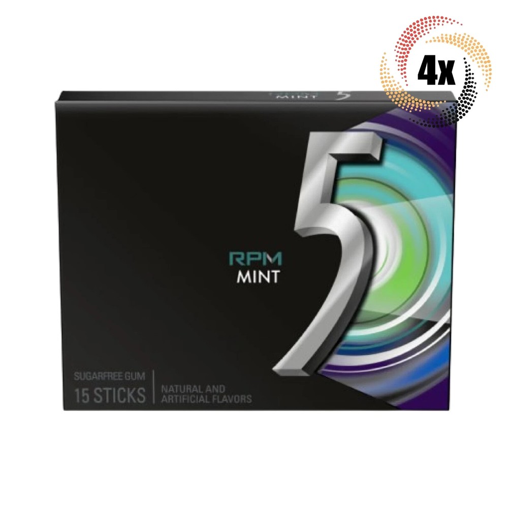 4x Packs 5 Gum RPM Mint Flavor | 15 Sticks Per Pack | Sugar Free Gum