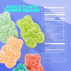 Sour Gummi Bears 32oz Bag 12 Flavor Candy Gluten Free Fat Free Snack