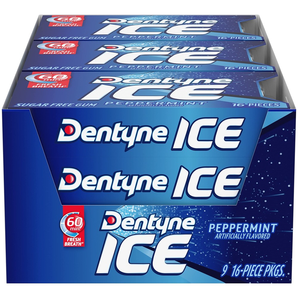 Dentyne Ice Sugar Free Gum (Peppermint 16 Piece Pack of 9)