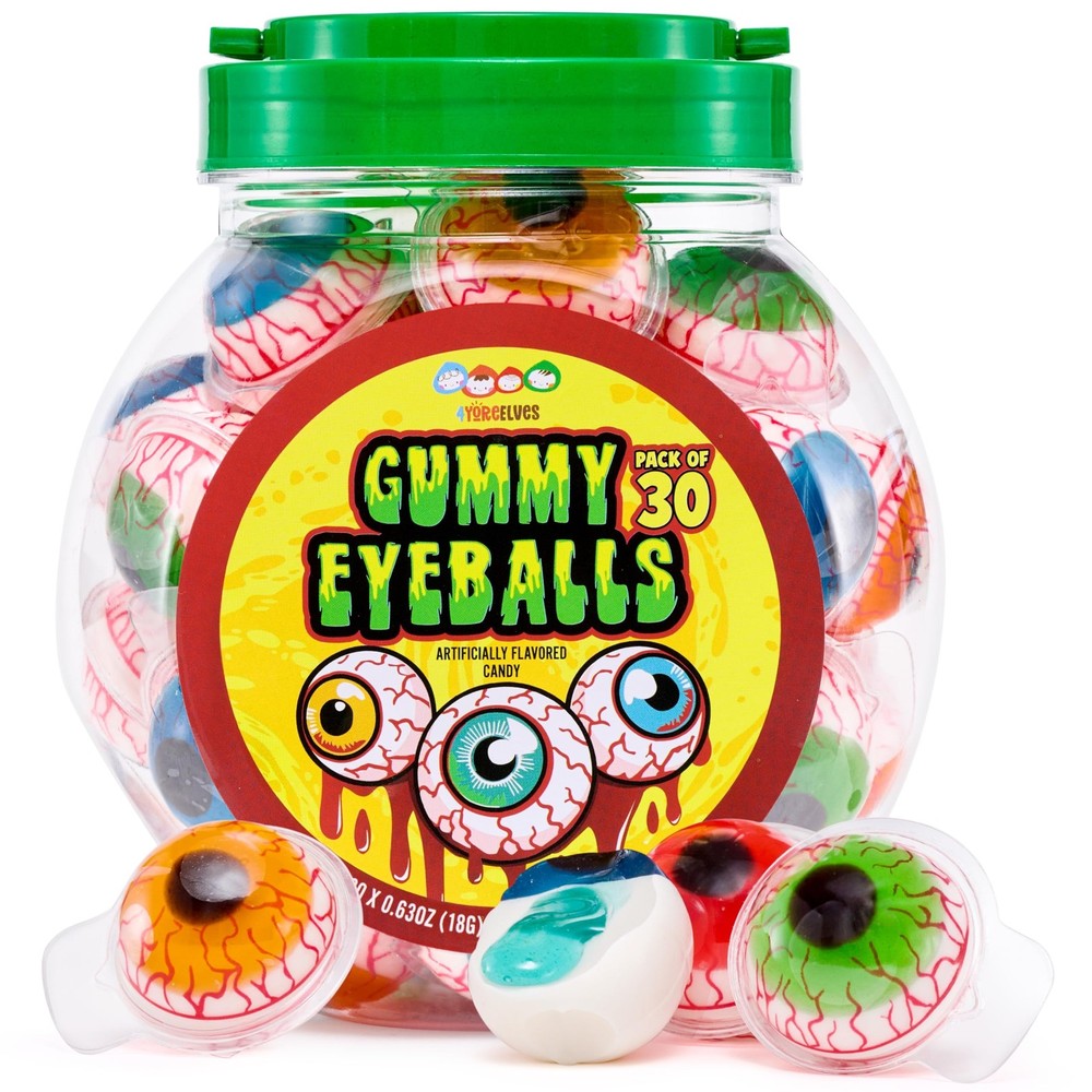 30 Gummy Eyeballs, Spooky Eyeball Candy in 4 Flavors, Soft Gummies with Fruit…