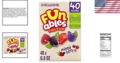 Fruity Snacks Mixed Berry Flavored 40 Pack Gluten Free 70 Calorie