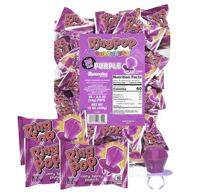 Purple Very Berry Punch Ring Candy Bulk Bag 30 Pc Individually Wrapped Treats