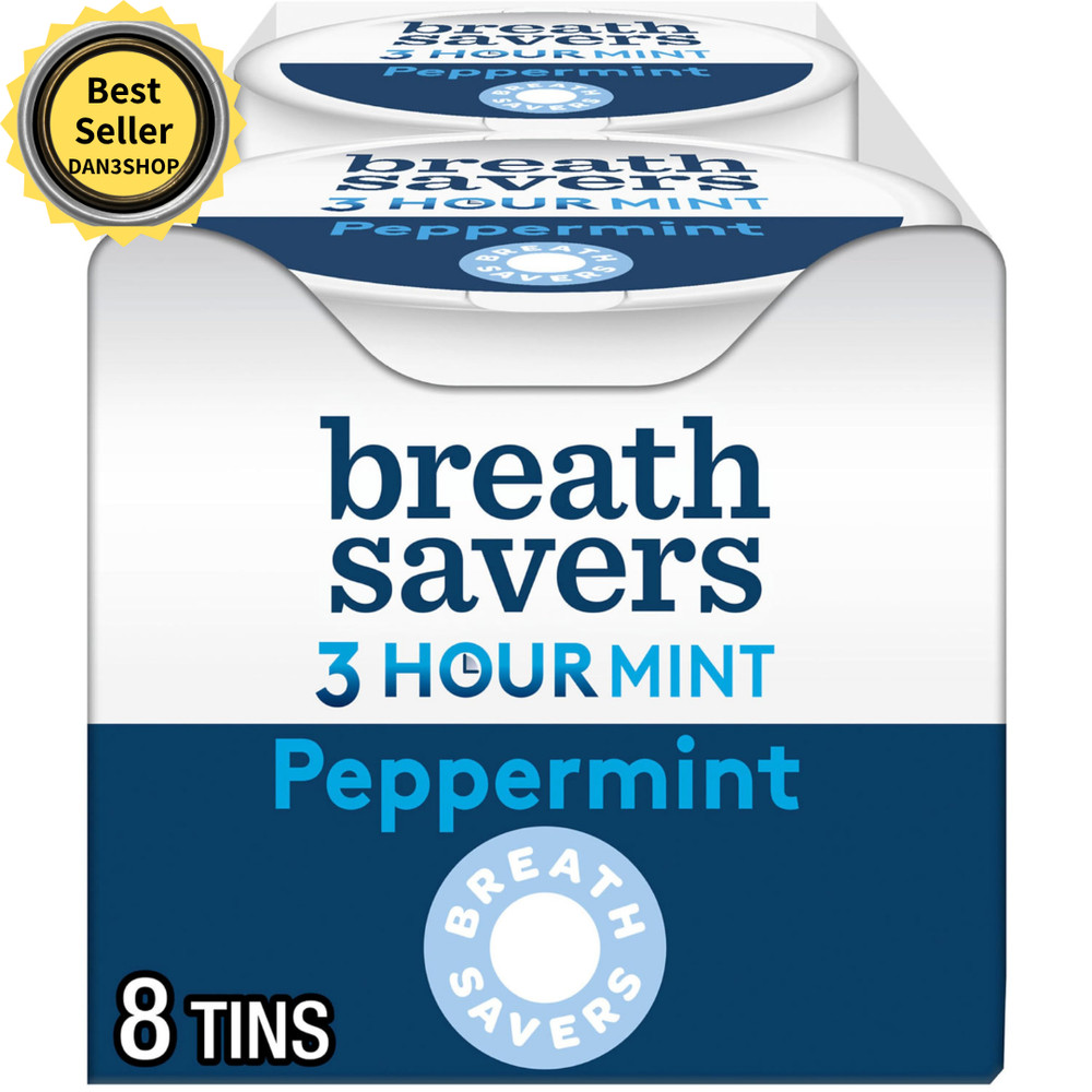 BREATH SAVERS Peppermint Flavored Sugar Free Breath Mints Tins 1.27 oz 8 Count..
