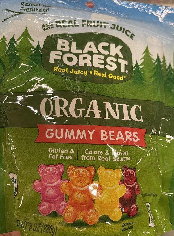 (1) Bag Of Black Forest Organic Gummy Bears Chewy Candy 8 Oz Gluten & Fat Free