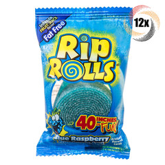 12x Packs Rip Rolls Blue Raspberry Fat Free Candy | 40 Inches of Fun | 1.4oz