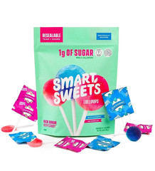 25 Bags: SmartSweets Lollipops, 3oz, Blue Raspberry & Watermelon – 1g Sugar