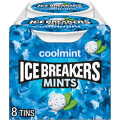 ICE BREAKERS Coolmint Sugar Free Mints Tins, 1.5 oz Ounce (Pack of 8), Wh
