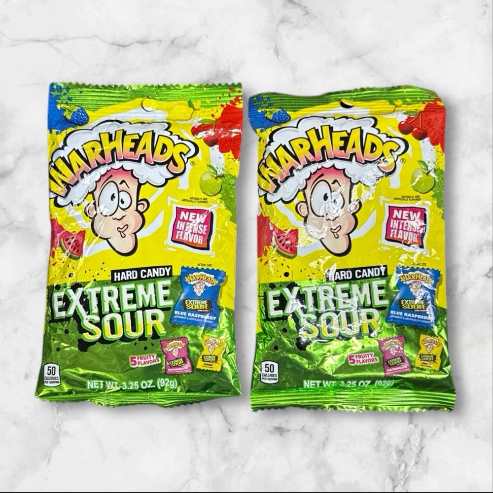 Warheads ~ 3.25oz bags ~ Extreme SOUR hard candy 5 flavor ~ Lot of 2
