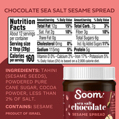 Soom Foods Creamy Chocolate Sea Salt Tahini Sesame Paste Spread 12 oz Jar…