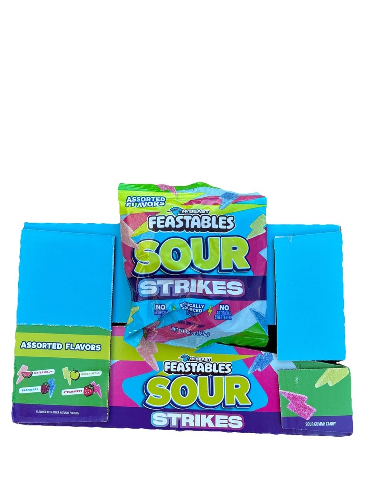Mrbeast (12) PK Sour Strikes Gummies, Mixed Sour Candy ,4.5oz Per, BB 07/26