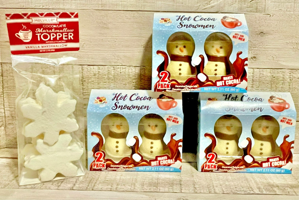 Hot Cocoa Snowman 2 pack Decorated Belgian Milk Chocolate w/ Marshmallow Flakes
