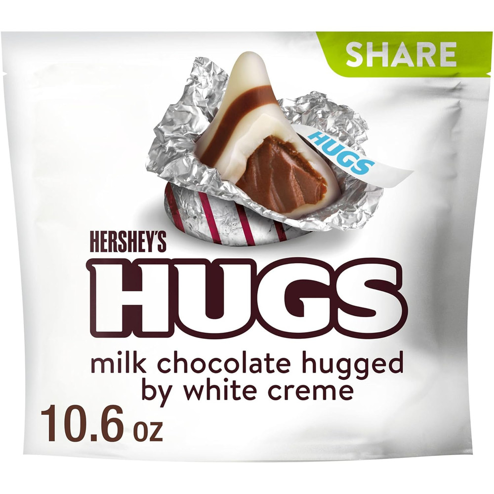 HERSHEY’S HUGS Milk Chocolate and White Creme Candy Share Pack, 10.6 Oz