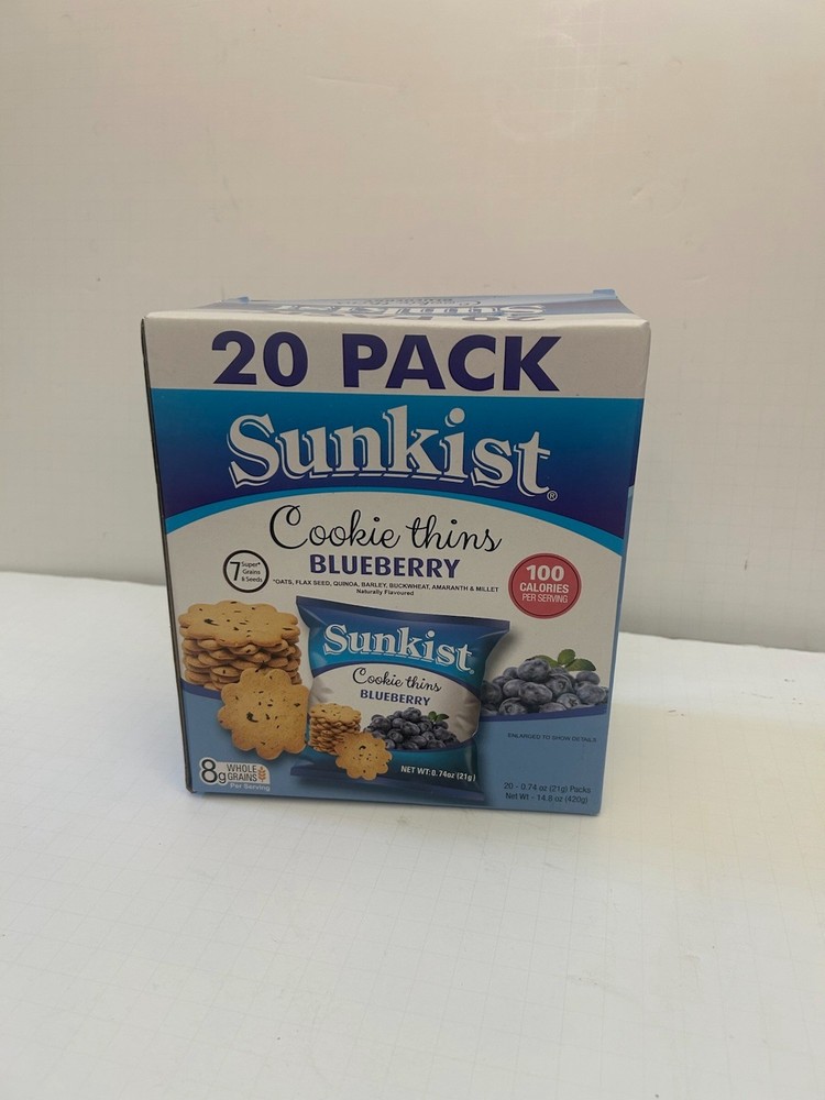 One Box SUNKIST Cookie Thins Blueberry 100 Calories -20-0.74oz